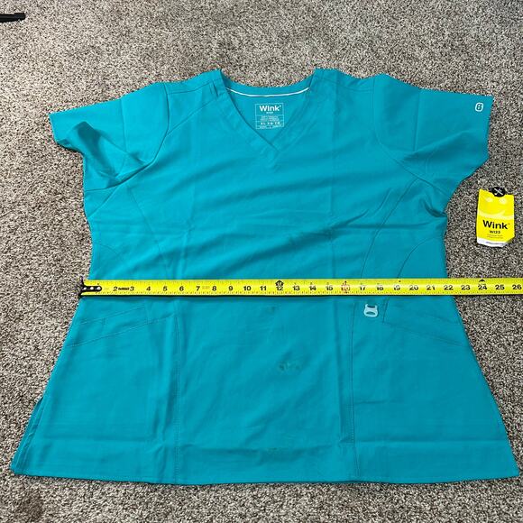 WINK Women's W123 Stylized V-Neck Scrub Top Size XL In Teal Blue - Picture 11 of 14